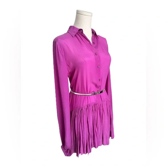 Purple Silk Mini Dress Karina Grimaldi Constance Solid Women Size XS Sm NO BELT - Picture 3 of 16